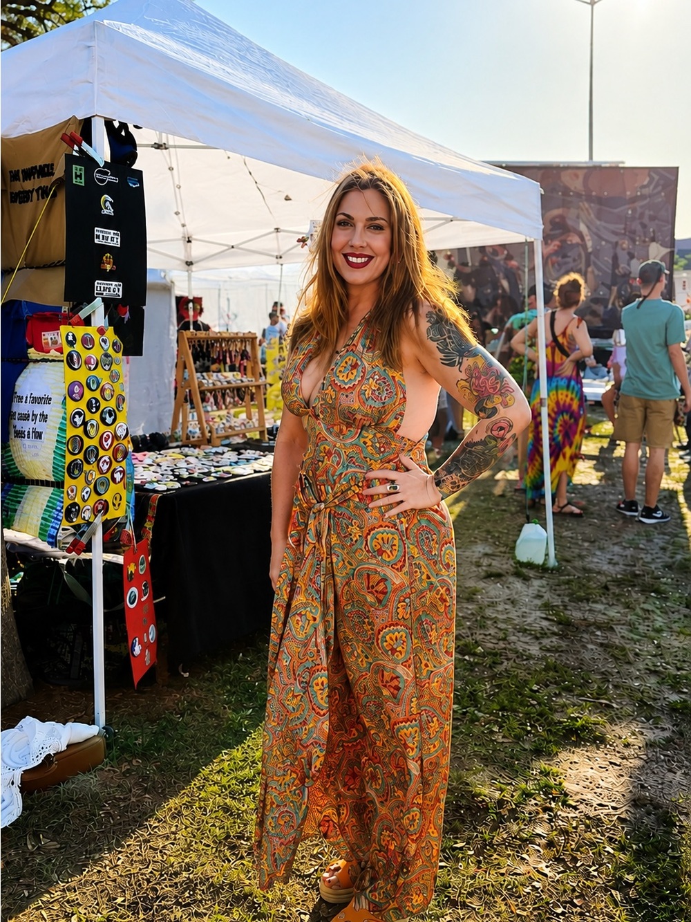 Paisley Halter Tie-Waist Boho Jumpsuit in Multicolor Orange
